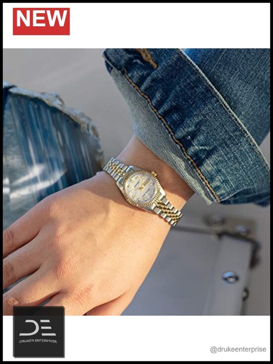Genuine Crystal Accented Bracelet Watch Day/Date Calendar 50M Water Resistant